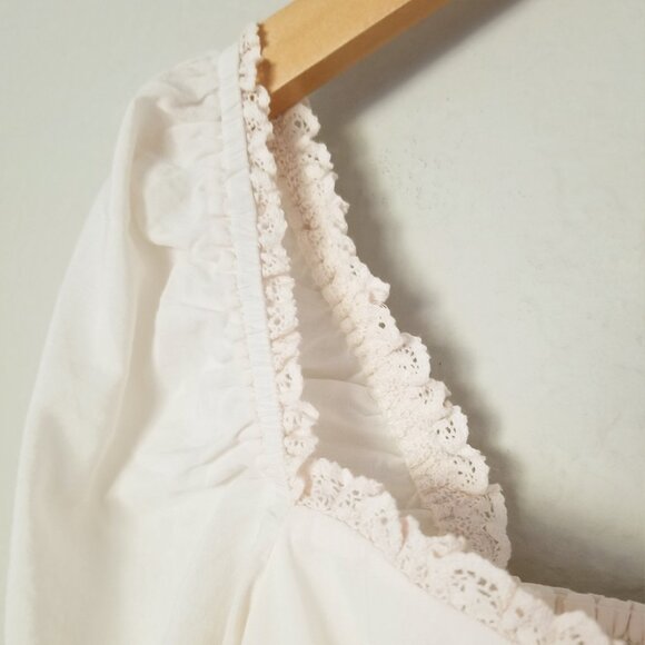 Reformation Isadora Top Blouse Eyelet Lace Trim Smocked Back Ivory Size 6 $148 - Picture 13 of 16